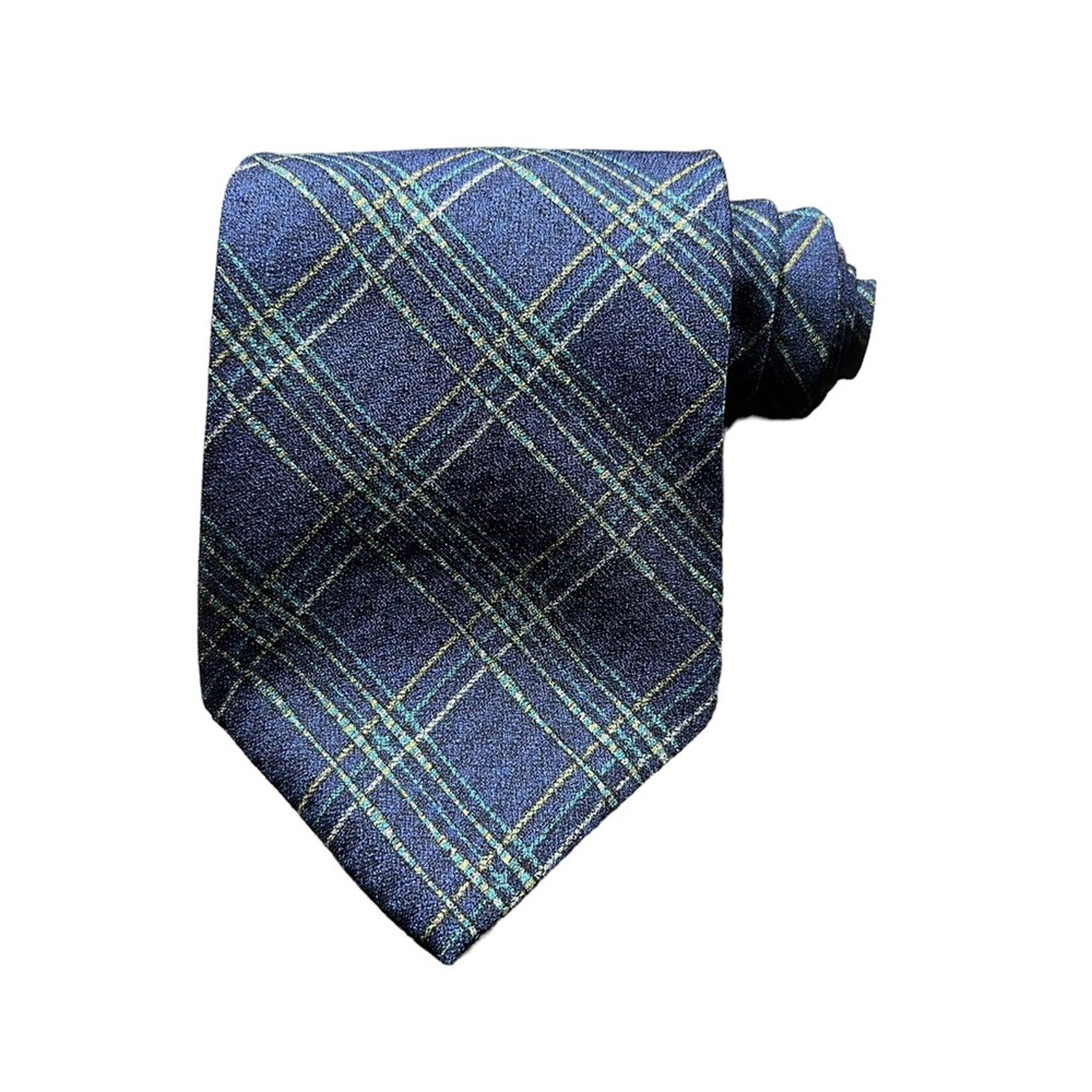 Guess Mens Tie Necktie Multicolor Plaid 100% Silk Tied Wide Classic USA 56 In